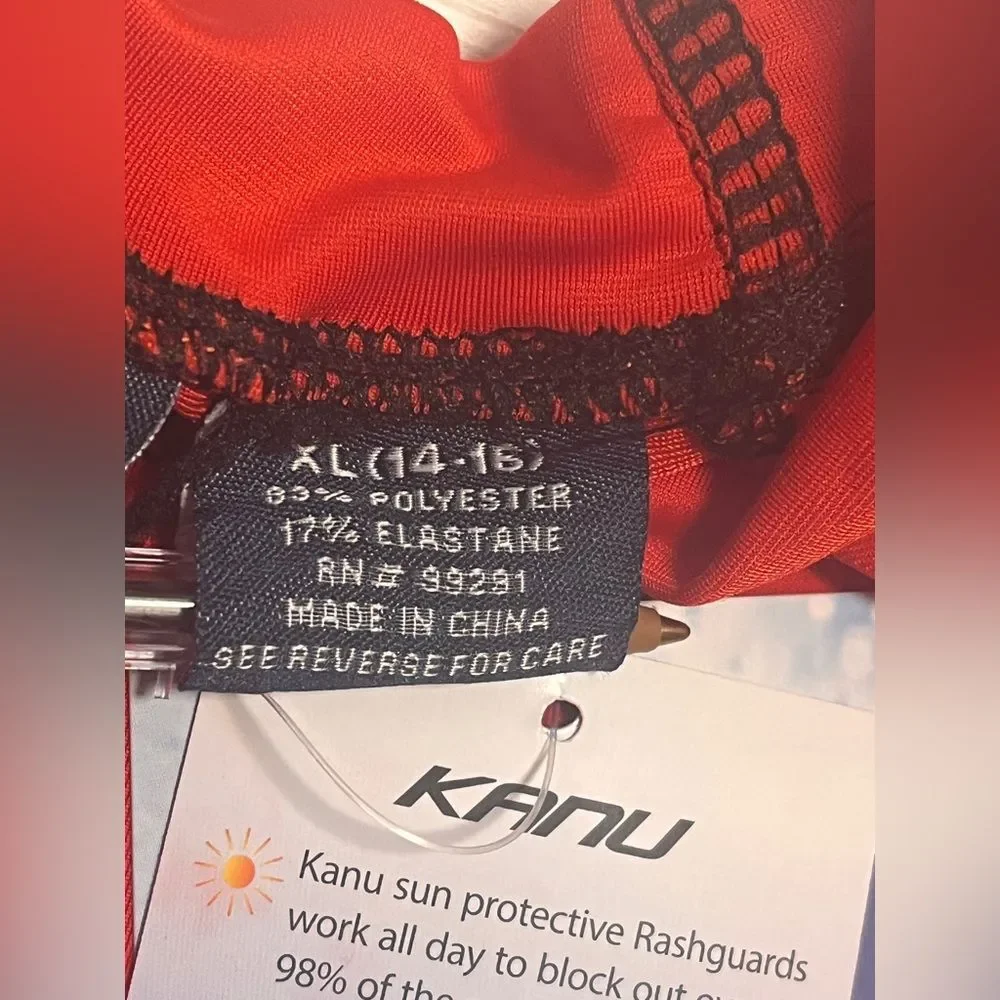 NWT Kanu Surf Red Rash Guard Sz XL (14-16)